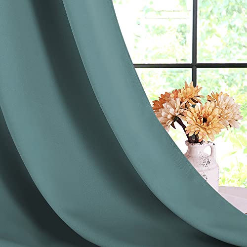 Modern Blackout Curtains Noise Reducing, Thermal Insulated and Privacy Room Darkening Drape Panels for Boy's Guest Room Door Window (Greyish Blue, 2 Panels, W42 x L72 -Inch)