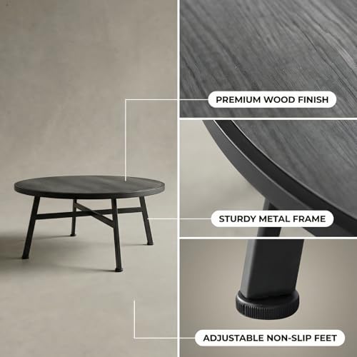 Round Coffee Table, Industrial Circular Center Coffee Table for Living Room, Rustic Wood Desktop Storage Shelf with Metal X-Shape Table Leg, Modern Home Furniture (30.71 * 15.75")