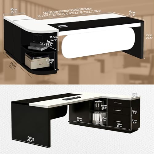 Executive Desk L Shaped Office Desk with Storage Cabinet, view 3