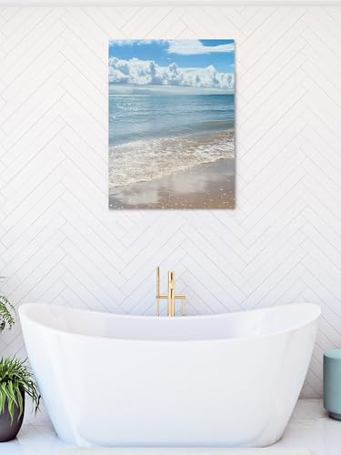NuYeBiofx Summer Beach Ocean Wave Canvas Wall Art Prints,48"x32" Framed Picture Artwork Coastal Seaside Scenery Theme Printed Canvas Oil Painting for Living Room Bedroom Office,Ready to Hang