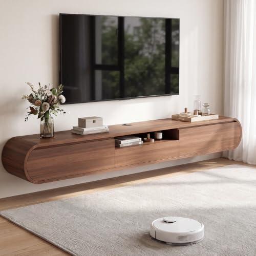 Floating TV Stand with Storage, Wall Mounted Entertainment Center, Walnut, view 4