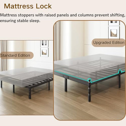 Heavy Duty Full Size Bed Frame, 14" Black Metal with Storage, view 4