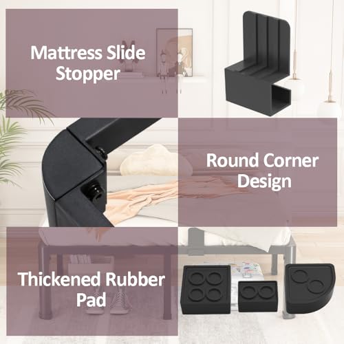 Low Profile Black Metal Bed Frame with Round Legs, view 6