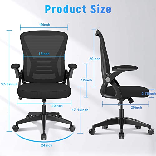 Home Office Desk Chair Mid Back with Adjustable Height Dark Black, view 4