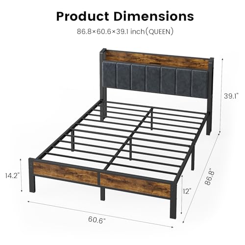 Queen Metal Bed Frame with LED Lights and Storage, view 3