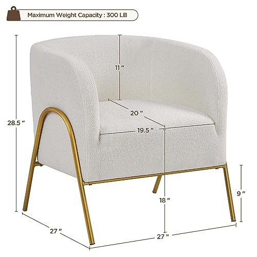 Yaheetech Accent Chair Set of 2, Armchair Set, Side Chairs for Living Room, Boucle Fabric Vanity Chairs with Gold Legs for Bedroom Office Reading Nook, Ivory