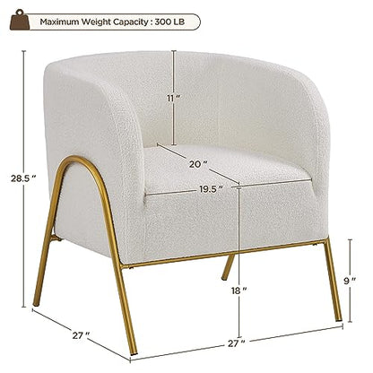 Yaheetech Accent Chair Set of 2, Armchair Set, Side Chairs for Living Room, Boucle Fabric Vanity Chairs with Gold Legs for Bedroom Office Reading Nook, Ivory