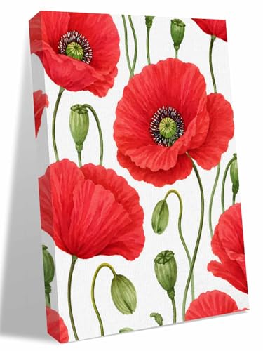 NuYeBiofx Red Poppy Farmhouse Floral Canvas Wall Art Prints,48"x32" Framed Picture Artwork Gradient Green Bud Printed Canvas Oil Painting for Living Room Bedroom Office,Ready to Hang