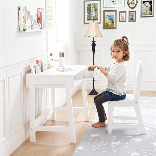 Wooden Kids Desk and Chair Set with Open Storage & 1 Drawer, view 3