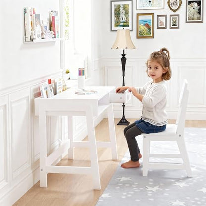 Wooden Kids Desk and Chair Set with Open Storage & 1 Drawer, view 3