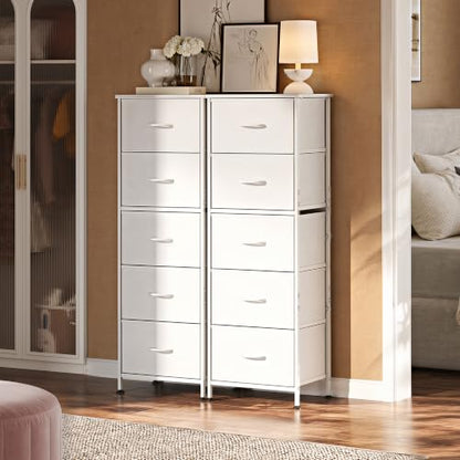 Tall Dresser for Bedroom, 5 Drawer Dresser, White, 5 vertical fabric drawers, view 6