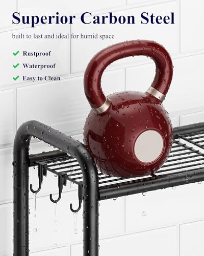 Over Toilet Storage Rack, 63.2" H Space-Saving, Holder & Hooks, view 6
