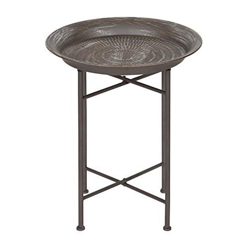 Mahdavi Hammered Metal Tray End Table, Pewter, 16.5 inch Diameter