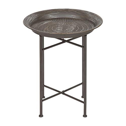 Mahdavi Hammered Metal Tray End Table, Pewter, 16.5 inch Diameter