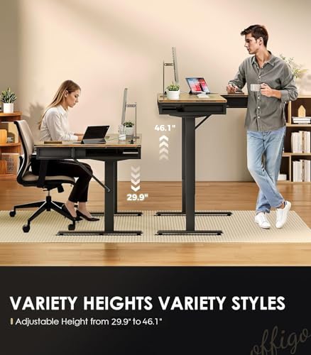 63 Inch L Shaped Electric Standing Desk with 4 Drawers, Rustic Brown, view 5