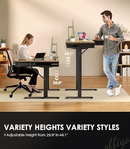 63 Inch L Shaped Electric Standing Desk with 4 Drawers, Rustic Brown, view 5