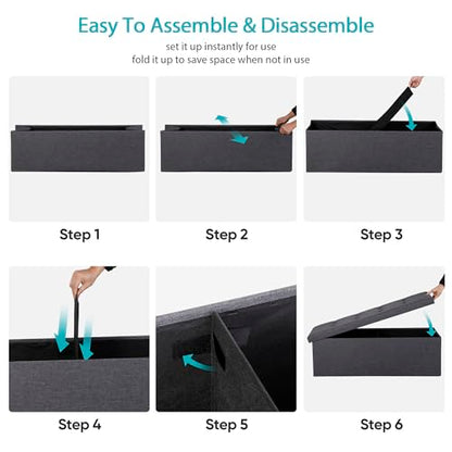 43 Inches Folding Storage Ottoman Bench, Ottoman Foot Rest, Storage Chest, 660 lbs Load Capacity, End of Bed Bench with Divider for Living Room, Bedroom, Entryway, Linen Fabric, Dark Grey