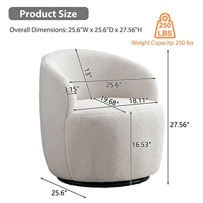 Swivel Barrel Chair, Teddy Sherpa Upholstered Modern Round Accent Arm Chairs, 360 Degree Swivel Small Single Sofa Armchair for Nursery Living Room Bedroom (Teddy, Ivory)