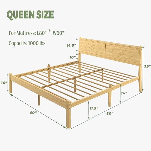 14 Inch Bamboo Queen Bed Frame, Platform Bamboo Wood Bed with Headboard, view 3