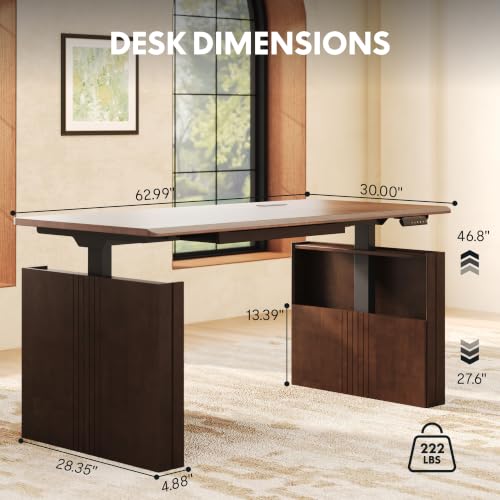 FLEXISPOT 63" WoodiX Solid Wood Executive Standing Desk with Drawer, Walnut, view 5