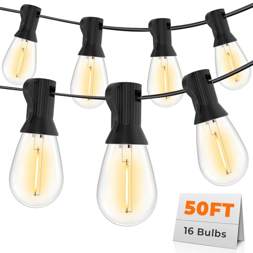 50FT LED Outdoor String Lights with 16 Shatterproof Waterproof Replaceable Bulbs, view 2