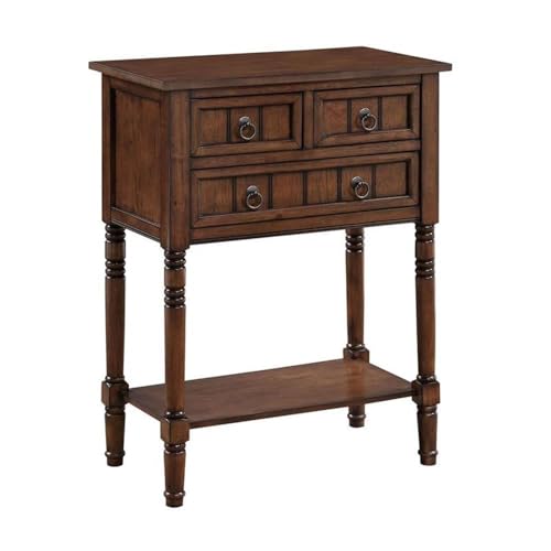Kendra Entryway Hall Table 23.75" - 3 Storage Drawers, Traditional Console with Shelf for Decor, Office & Hallway Organizer, No Tools Assembly, Solid Wood Legs, Dark Oak