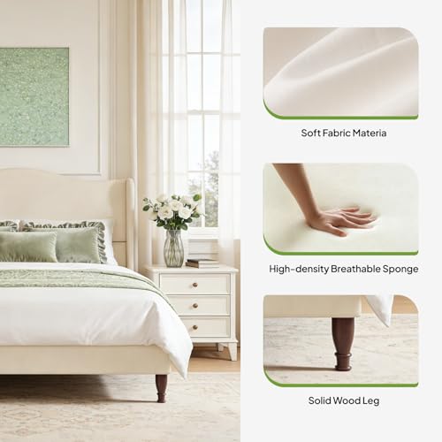 Queen Size Bed Frame 51" Tall Wingback Headboard, view 6