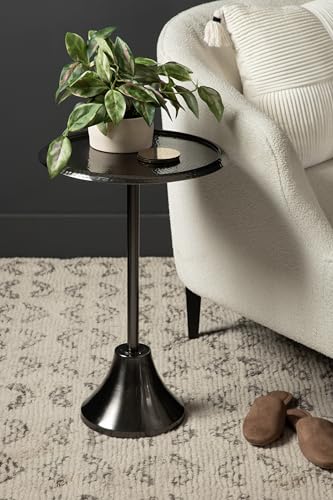 Sanzo Modern Pedestal Side Table, 15 x 15 x 24, Gray Gunmetal, Decorative End Table with Hammered Tabletop for Use as a Bedroom Nightstand or Living Room Accent Table