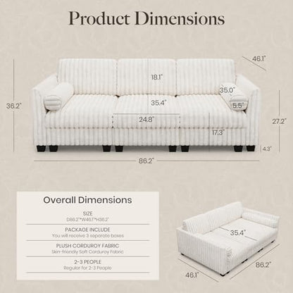 Plush Corduory Sectional Sleeper Sofa with Wide Deep Seat Modular Sectional Cloud Couches for Living Room. Beige Couch