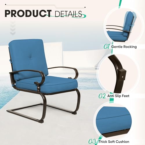 Patio Conversation Sets - Outdoor Metal Furniture Set (Peacock Blue, Wrought Iron, 4Pcs Including Glider, Bistro Table, 2 Spring Lounge Chairs)
