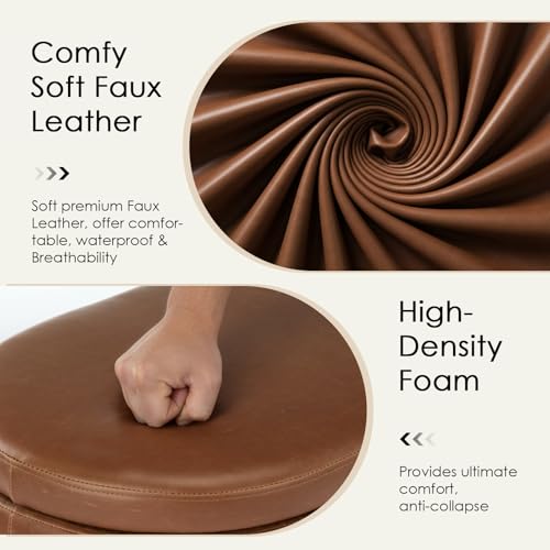 53" Storage Bench PU Leather Ottoman Bench Upholstered Bench End of Bed Stool with Safety Hinge for Bedroom, Living Room, Entryway, Brown