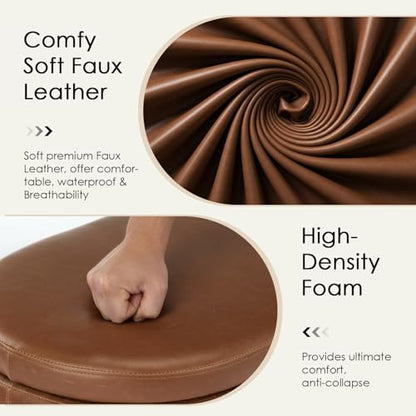 53" Storage Bench PU Leather Ottoman Bench Upholstered Bench End of Bed Stool with Safety Hinge for Bedroom, Living Room, Entryway, Brown