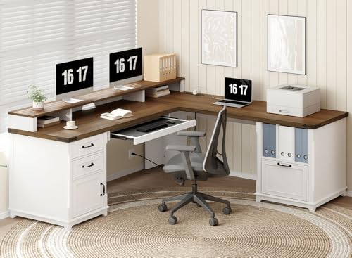 Farmhouse 69" Executive L Shaped Desk with Drawer, view 5