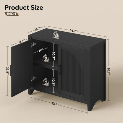 37" Modern Fluted Sideboard Buffet Cabinet with Storage, Black Oak, view 3