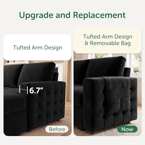 Sectional Sleeper Sofa with Pull Out Bed U-Shape Sectional Couch with Storage Chaise 6 Seater Sleeper Sectional Sofa Bed, Velvet Black
