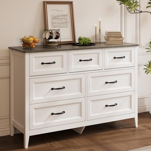 White Dresser for Bedroom with 7 Drawers, 47" W Chests of Drawers, view 2