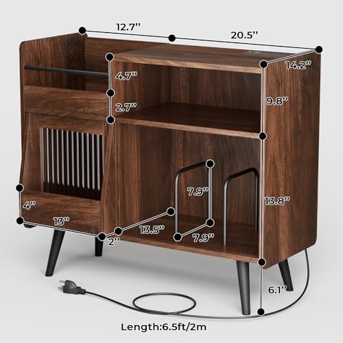 Large Record Player Stand,Turntable Stand Shelf w/Power Outlet & LED Light, view 3