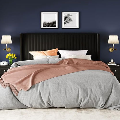 King Size Velvet Bed Frame/Vertical Channel Tufted Wingback, view 4