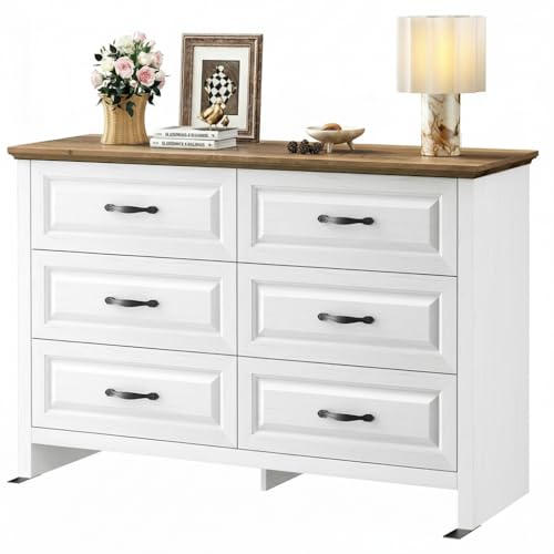 Farmhouse 6 Drawer Dresser, Wood Chest of Drawers with Natural Texture, view 2