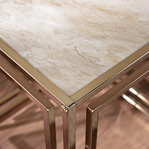 Simondley Faux Marble End Table - Transitional Design, Champagne Metal and Glass - Ideal for Living Room, Bedroom (CK1125002)