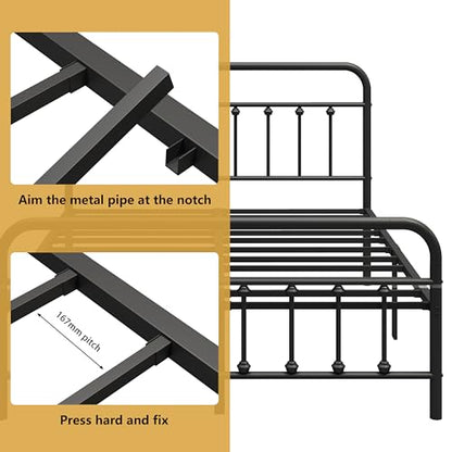 Full Metal Bed Frame with Victorian Headboard & Footboard, Black, view 5