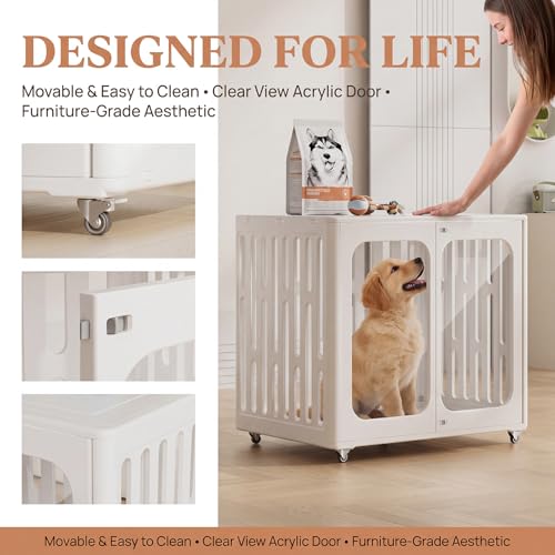 Medium B HDPE Dog Crate, 360° Swivel Wheels & Clear Acrylic Doors Windows, view 5