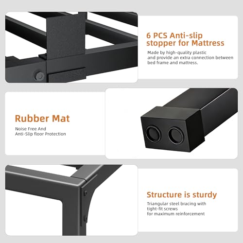 18 Inch Metal Queen Bed Frame with Steel Support, Noise-Free, view 7