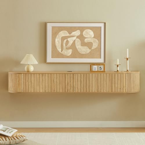 71" Oak Fluted Floating TV Stand for TVs up to 80" for Living Room, view 4