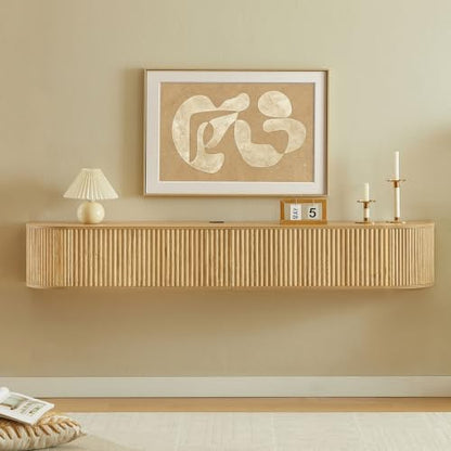 71" Oak Fluted Floating TV Stand for TVs up to 80" for Living Room, view 4