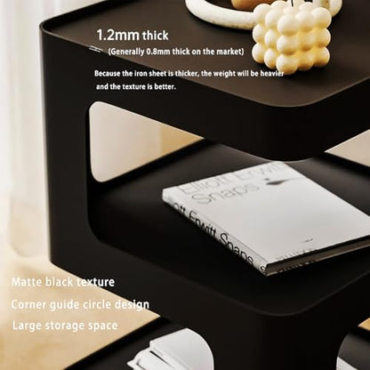 Modern Metal Side Table with Storage,Small End Table for Sofa & Couch,3-Tier Compact Nightstand for Small Spaces,Black Bedside Tables for Living Room & Bedroom,No Assembly Required