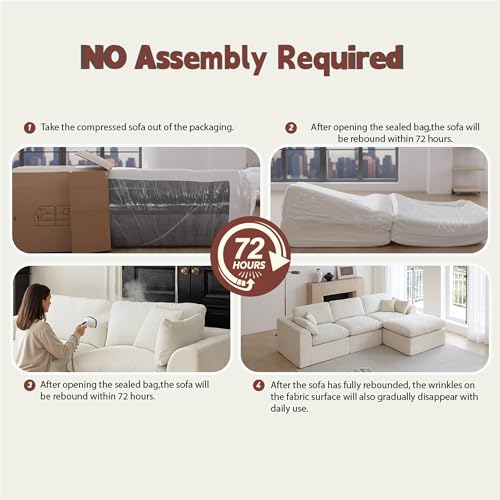 115''Cloud Sectional Couch for Living Room, Modern L-Shape Sofa with Ottoman, Oversized Convertible 3 Seater Modular Couches, Forest Green