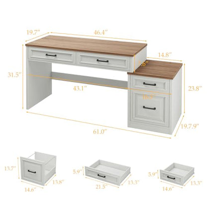 61" Farmhouse Computer Desk with Storage and File Drawer, view 3