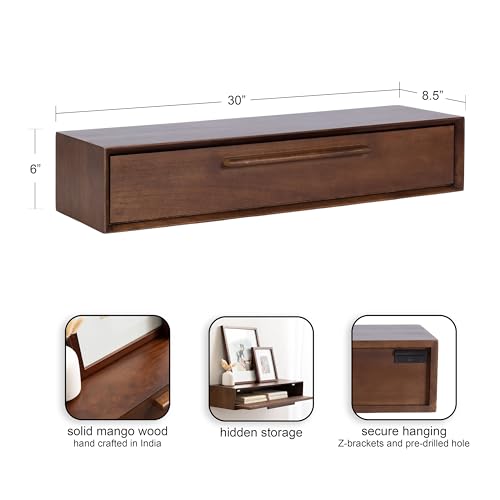 McCutcheon Mid-Century Floating Console Table for Entryway; 30 x 9 x 6; Walnut Brown; Decorative Transitional Floating Entryway Table for Use as Living Room Storage Wall Shelf