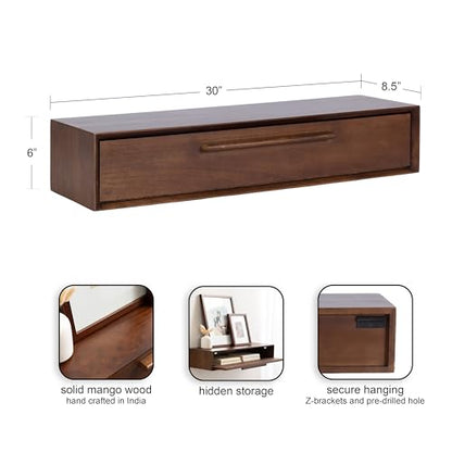 McCutcheon Mid-Century Floating Console Table for Entryway; 30 x 9 x 6; Walnut Brown; Decorative Transitional Floating Entryway Table for Use as Living Room Storage Wall Shelf